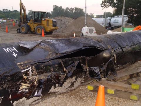 Ruptured pipeline from the Marshall Michigan spill